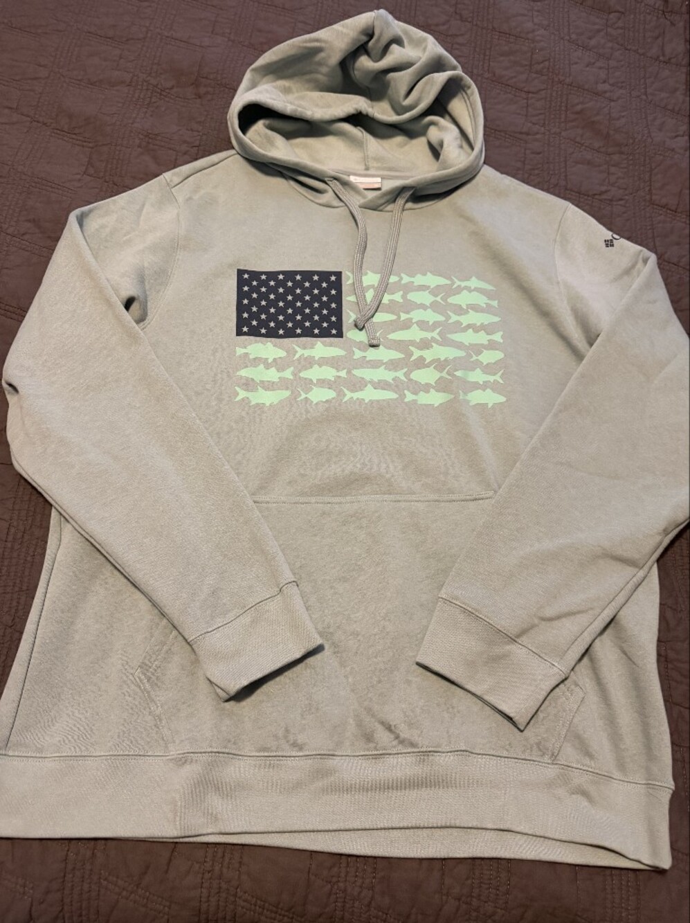 Men's Light Gray Crewneck Hoodie with Fish Flag Graphic Size XL